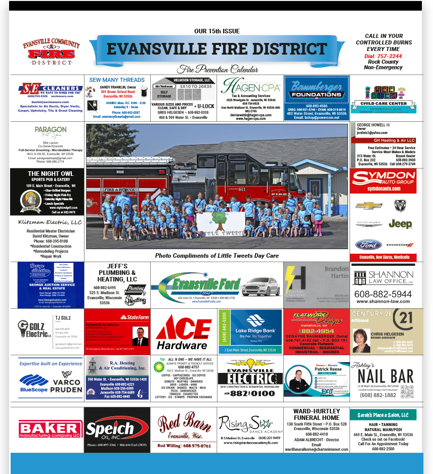 An example photo sponsor for a fire department fundraising calendar