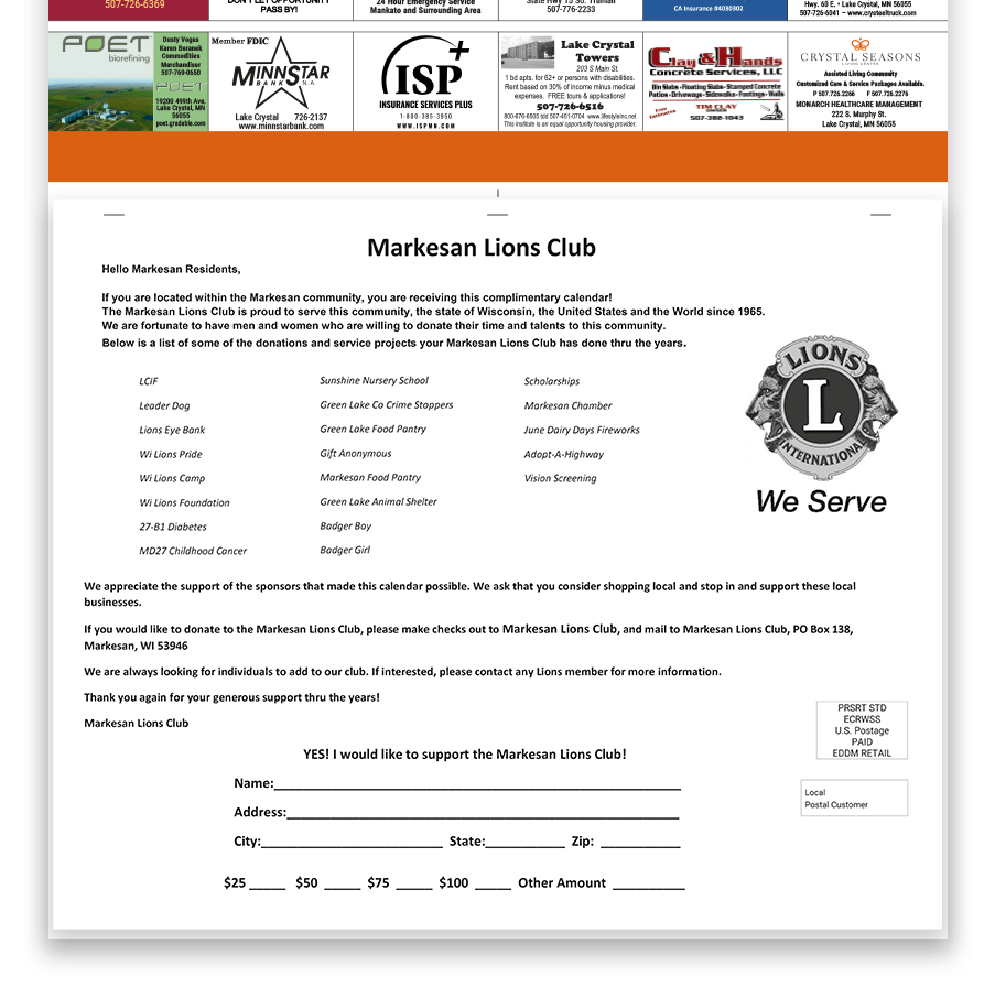 A sample donation letter that can be added to a fundraising calendar
