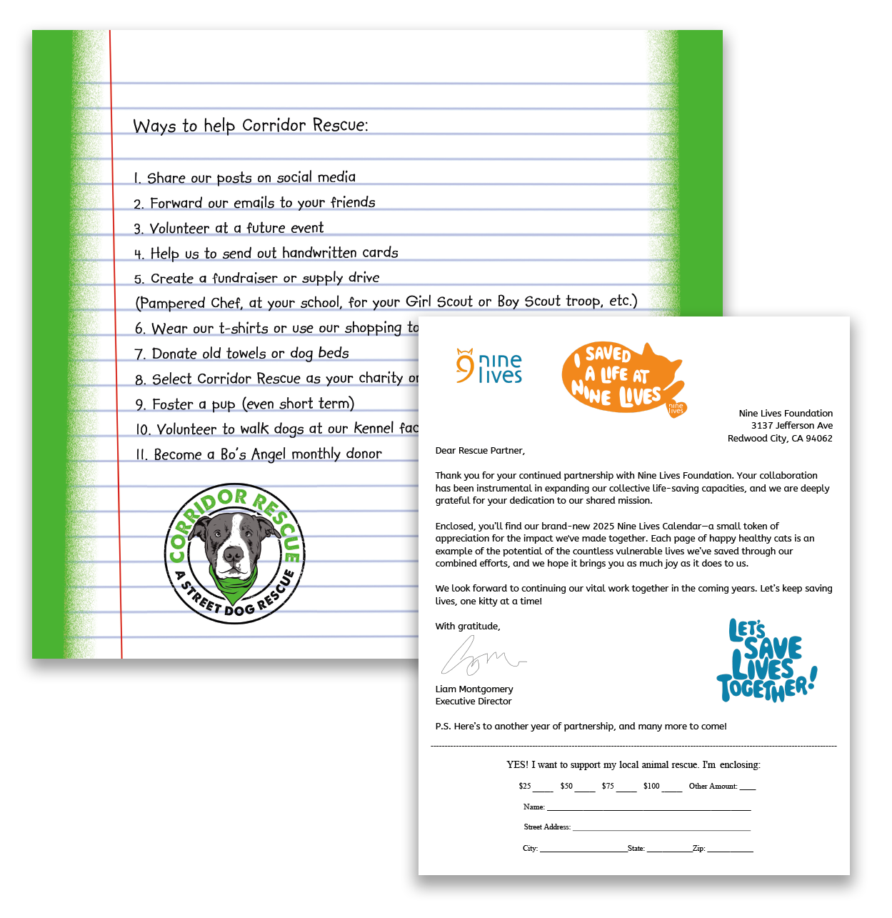 A sample of a donation list for animal shelters that can be added to your calendars and a donation letter that can be sent to your community